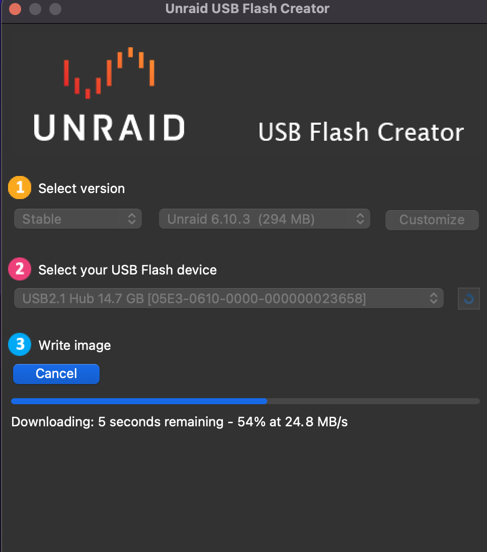 write unraid image